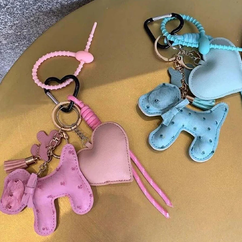 Porte-clés Kawaii avec Chien en Cuir Rose et Cœur Assorti 🎀