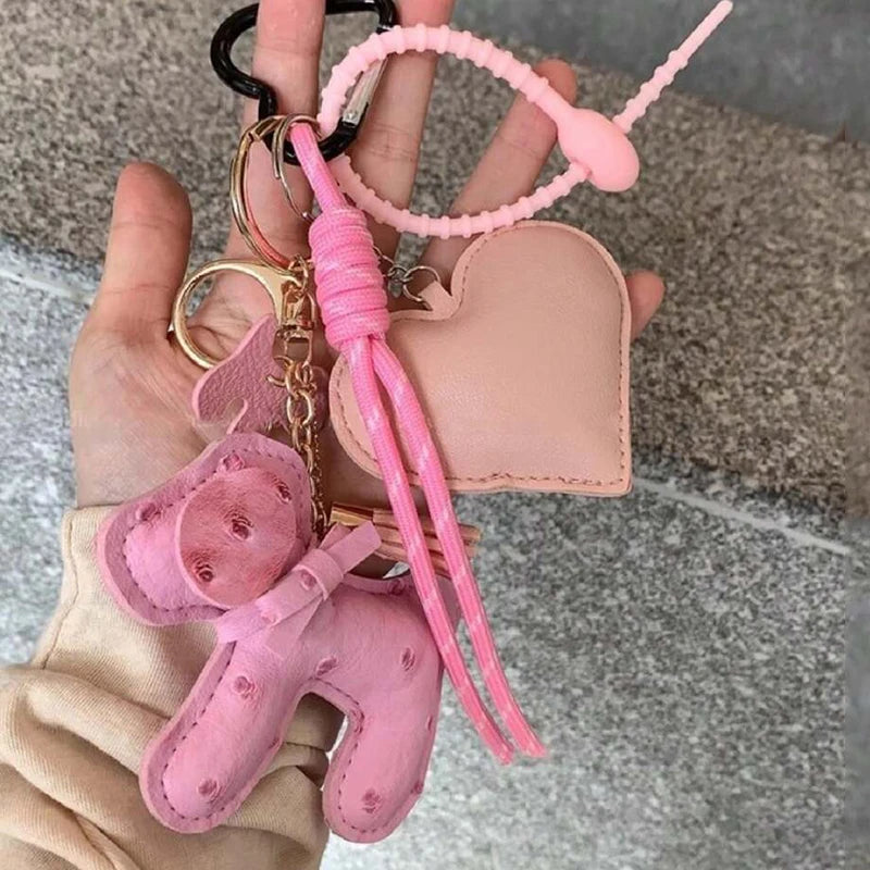 Porte-clés Kawaii avec Chien en Cuir Rose et Cœur Assorti 🎀