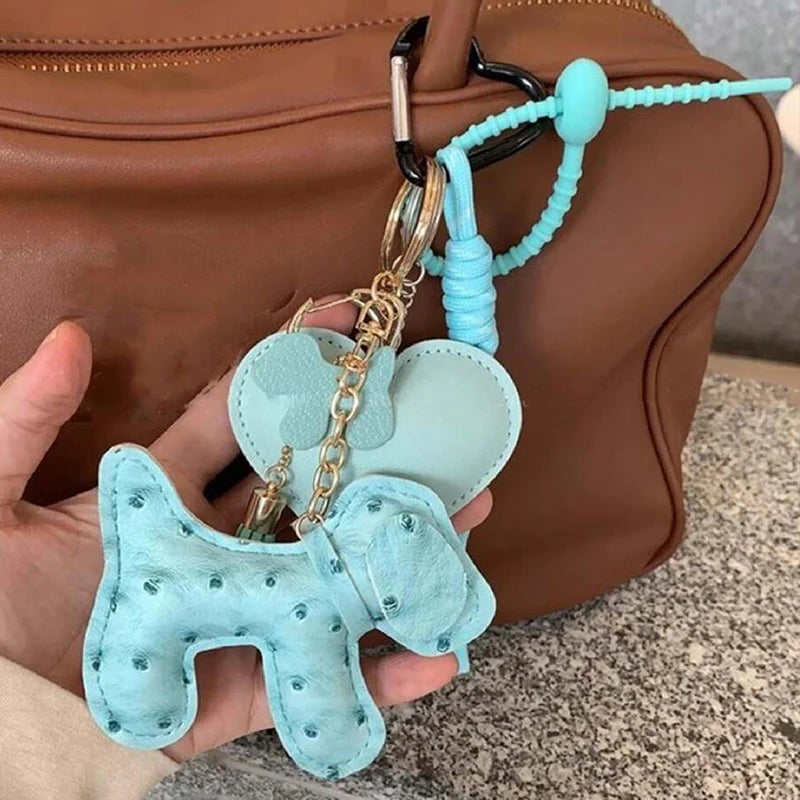 Porte-clés Kawaii avec Chien en Cuir Rose et Cœur Assorti 🎀