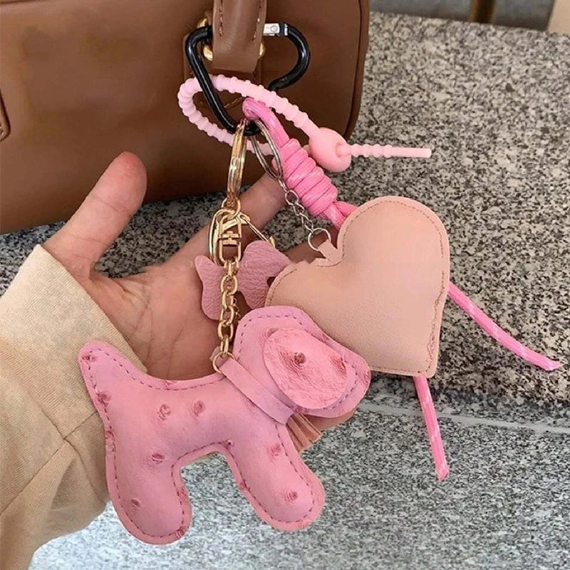 Porte-clés Kawaii avec Chien en Cuir Rose et Cœur Assorti 🎀